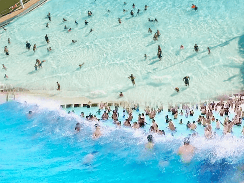 Wave Pool beach-like environment with artificial waves at Worlds of Wonder